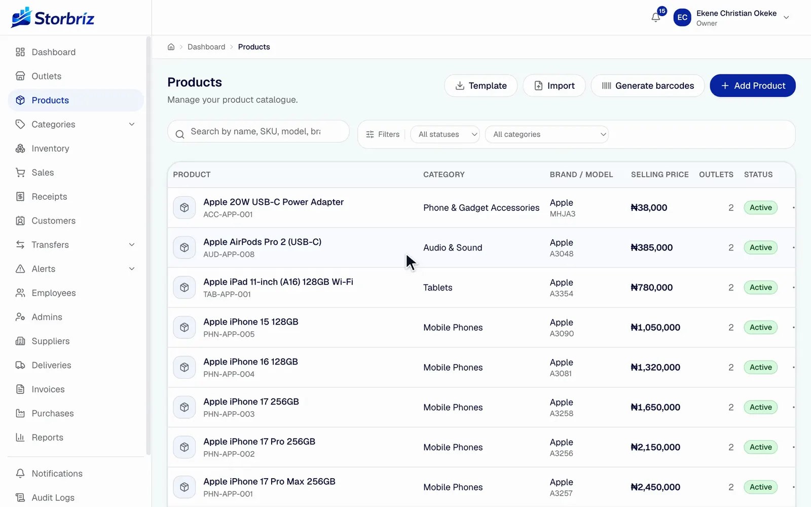 Add a product with opening stock: the first screen of the recording.