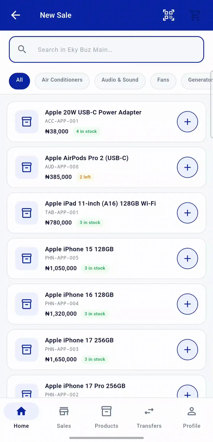 Screen recording of the Storbriz mobile app: sell from the mobile app